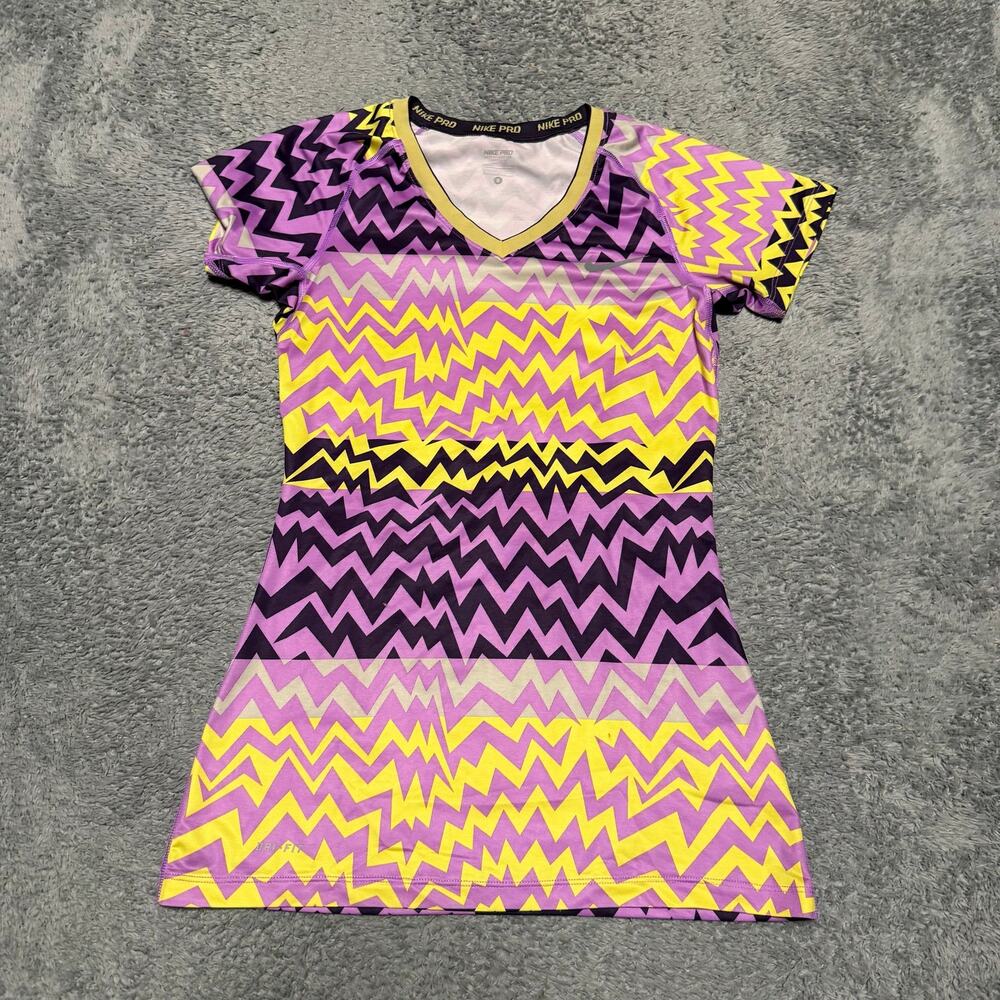 Nike Pro Shirt Womens Small Dri Fit Long Zig Zag Performance Short Sleeve
